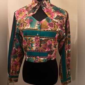 Vintage Banjo Dallas Texas Southwestern Cut Out Waist Length Button Down Shacket